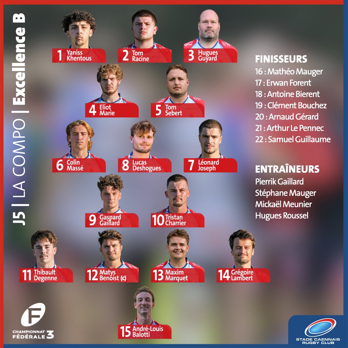 StadeCaennaisRC's tweet image. Voici La Compo de la J5 !

Découvrez l’effectif du SCRC pour ce déplacement dimanche face au @RCPlabennec 

Bon match à tous !

La Compo est présentée par Vassard OMB Immobilier, partenaire du Stade Caennais Rugby Club.
.
.
#rugby
#rugbyclub
#fed3
@sportacaen