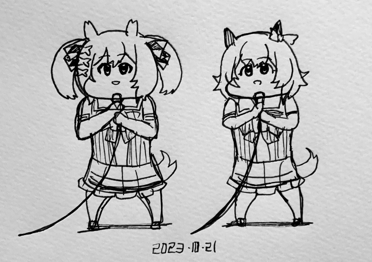 ファル子とカレンチャン。 キャラの大まかな形取りをしたがき前にやっておくと作業がスムーズになる。