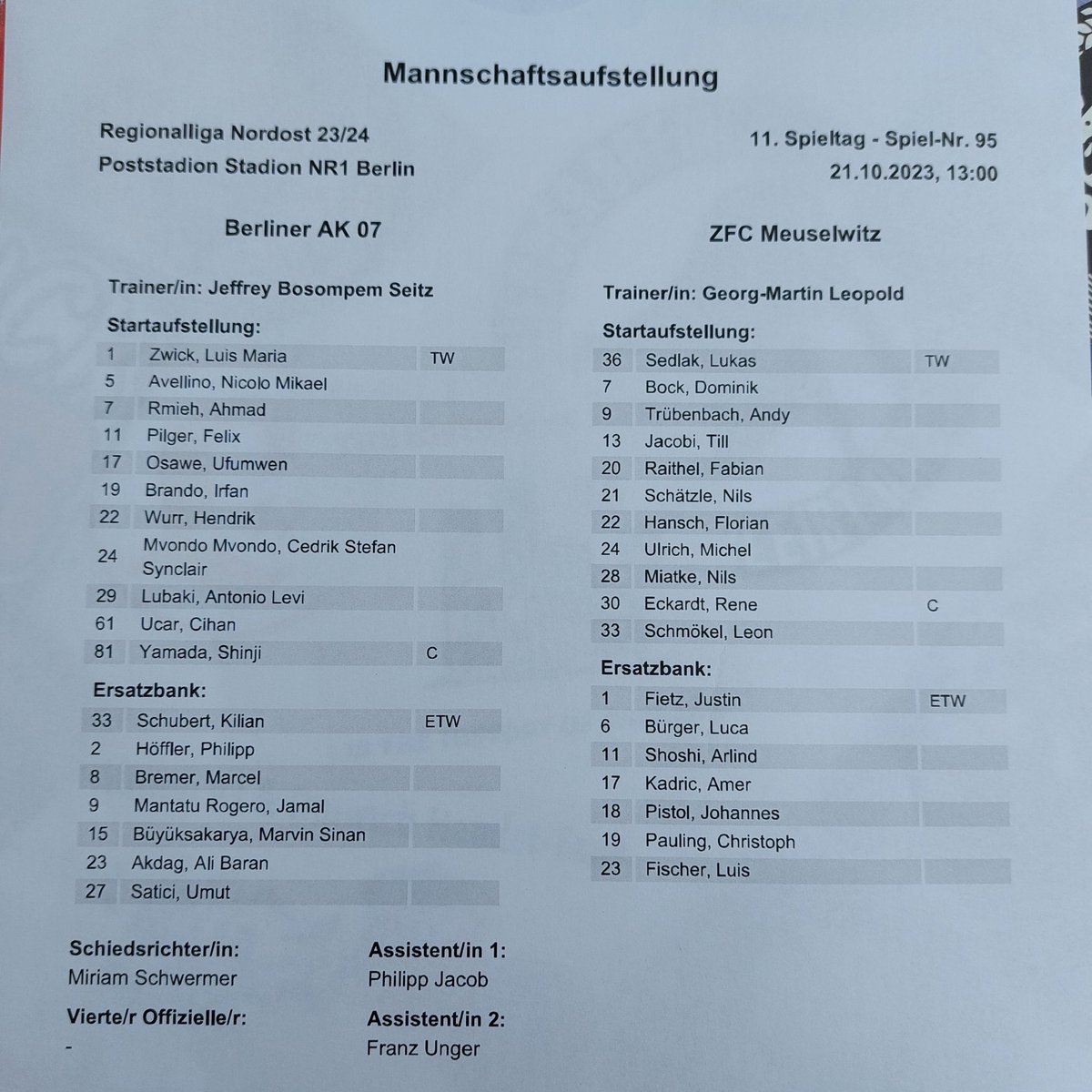 eggebr1's tweet photo. Die Mannschaftsaufstellung @BerlinerAK07 gegen ZFC Meuselwitz https://t.co/gMVJpzQo2M