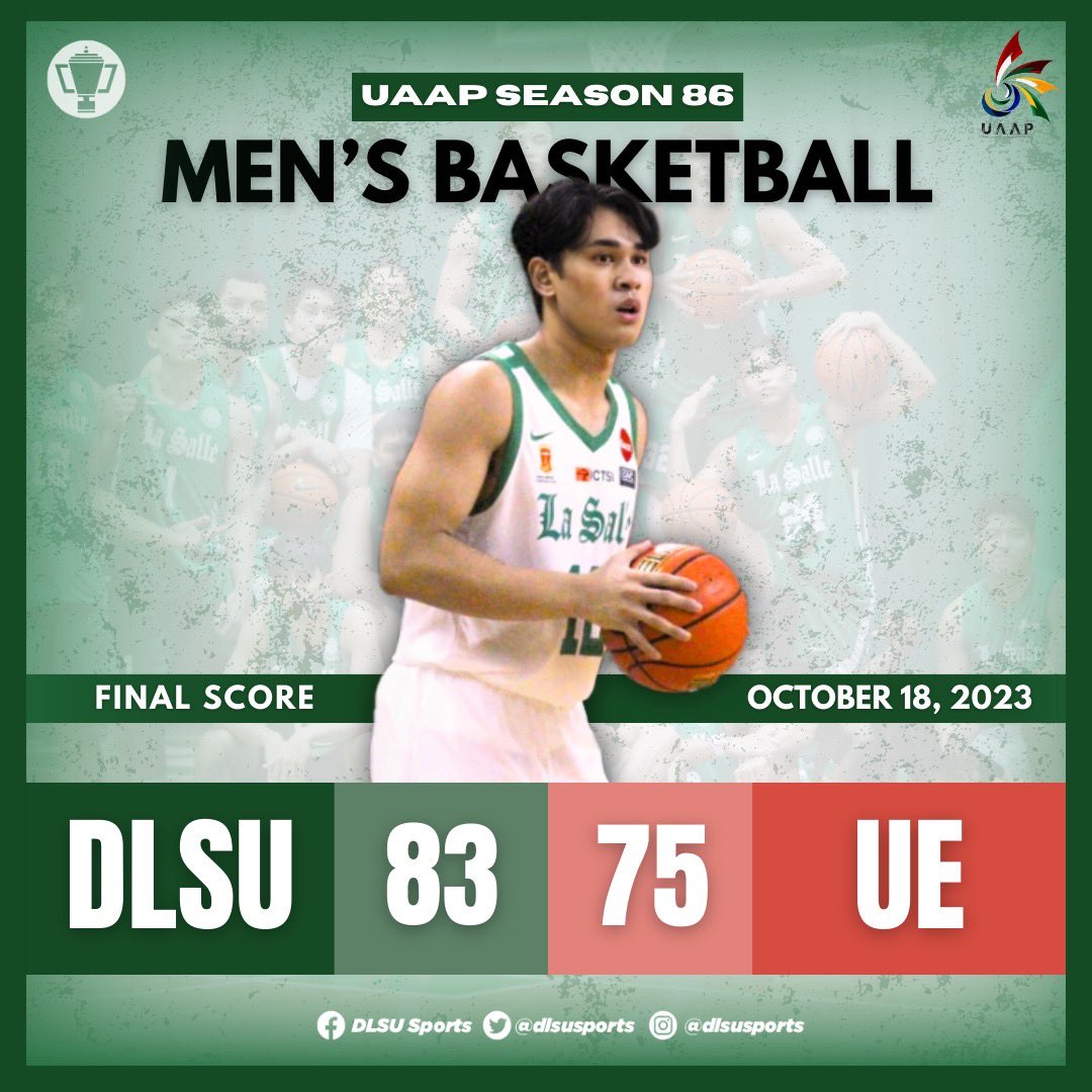dlsusports's tweet photo. ONTO THE NEXT ROUND! 💪🏻

The DLSU Green Archers (4-3) pull off a come-from-behind win after overpowering the UE Red Warriors (2-5), 83-75! 👏

#FuelingTheFuture #GreenAllIn4TheWin #GoLaSalle #DLSUSports https://t.co/bNIWBMiJCR