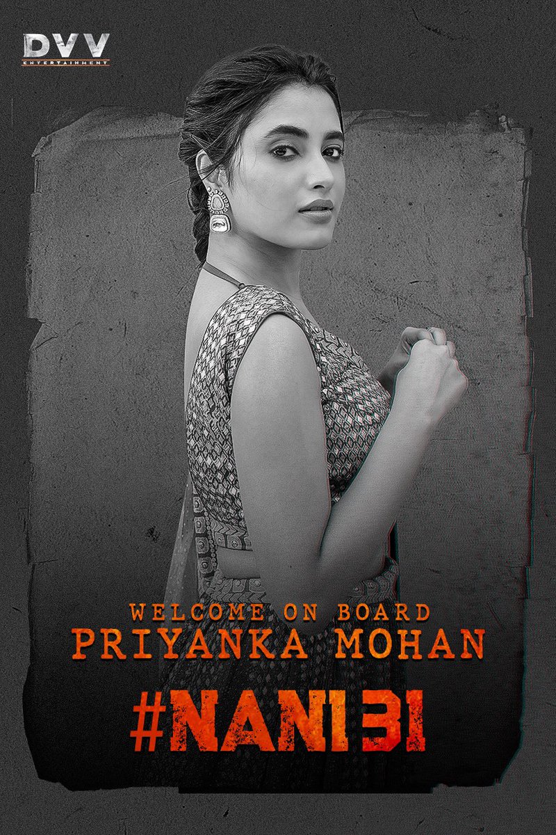 DVVMovies's tweet photo. Welcome aboard, @priyankaamohan! ❤️

Can't wait to see you on the set soon! 🤗

#Nani31

Natural🌟 @NameIsNani #VivekAthreya @DVVMovies https://t.co/BYly81zZ3g