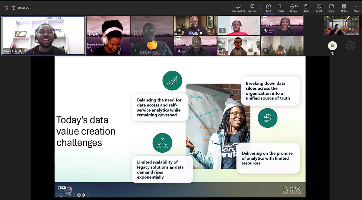 alex_chandiwana's tweet photo. Microsoft Fabric at #EvolveCon #Techstylers @DavidAbu_ rocking it join us here https://t.co/XHFsFIkbfN https://t.co/rCbx8bzuDH