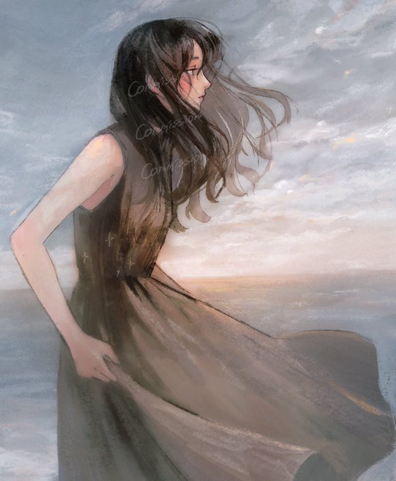 「black hair horizon」 illustration images(Latest)