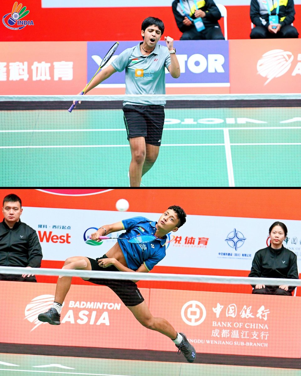 BAI_Media's tweet photo. Tanvi becomes 2️⃣nd 🇮🇳 U-17 singles shuttler to enter final at #BAJC 🥳💥
Bornil triumphs in an all 🇮🇳 encounter 💪
Well done champs! 👏
#BAJC2023
#IndiaontheRise
#Badminton https://t.co/CYb6BkFigb