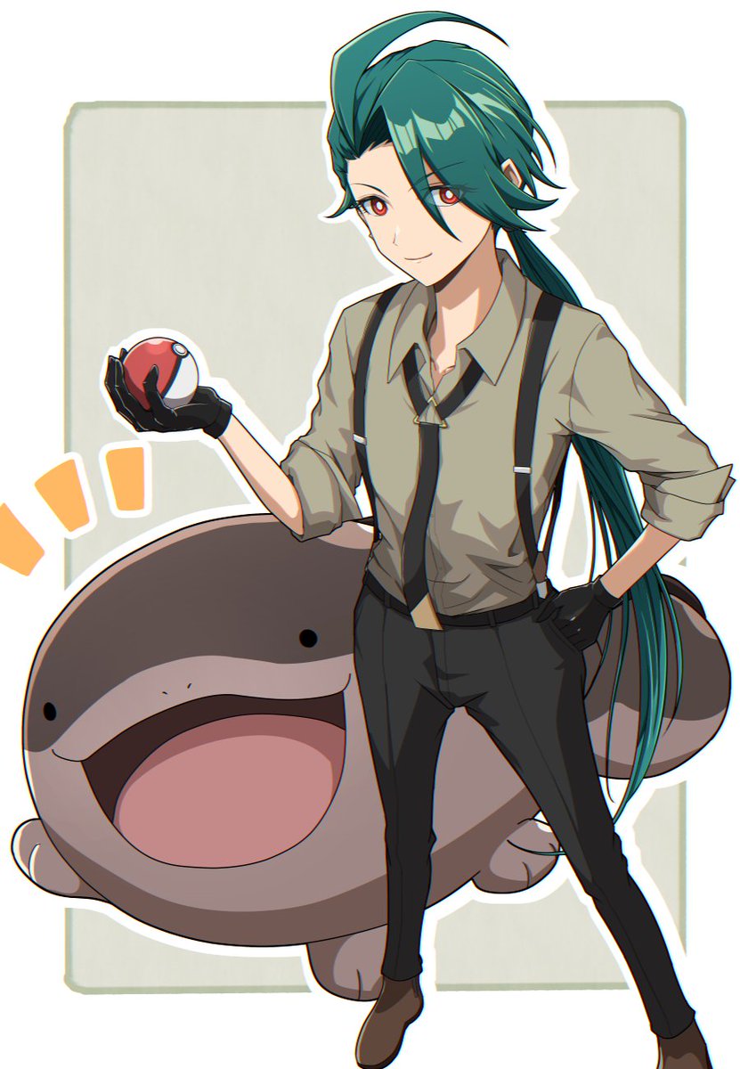 1girl pokemon (creature) poke ball long hair gloves holding poke ball holding  illustration images