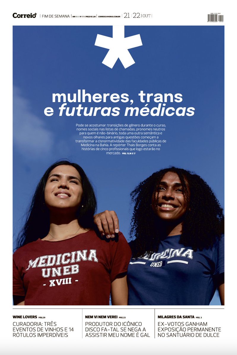correio24horas's tweet photo. Bom dia, amigas e amigos. 

O destaque hoje é para as histórias de estudantes trans de Medicina na Bahia. Universidades públicas baianas se tornaram referência nacional em políticas afirmativas para pessoas trans. Leia no site https://t.co/HUXXXaXOsR ou a versão impressa no app. https://t.co/Abg9GMkCqK