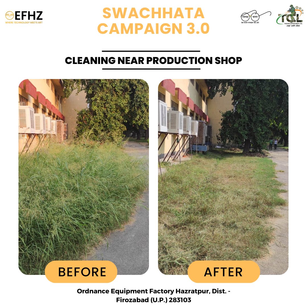OEFHAZRATPUR's tweet photo. Let's create a cleaner, greener, and healthier factory area for us all to enjoy. OEFHZ perform cleaning near production shop.
@SwachhtaM #CleanBuildingArea #CommunityCleanliness #GreenInitiatives #OEFHZ #cleaning @TCLKanpur @DRDO_India https://t.co/hBH7WCG10r