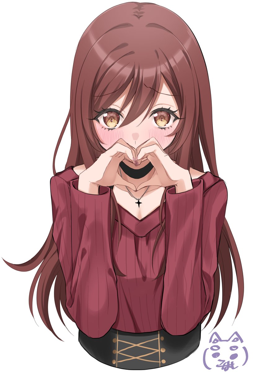 osaki amana 1girl solo heart hands heart long hair blush white background  illustration images