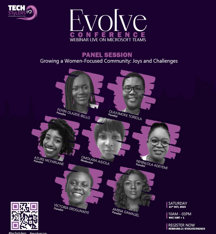 alex_chandiwana's tweet photo. Joys around Growing a Women-Focused Community, the joys and challenges join us for this great panel at #EvolveCon #Techstylers https://t.co/XHFsFIkbfN https://t.co/gRrC0P2KHT