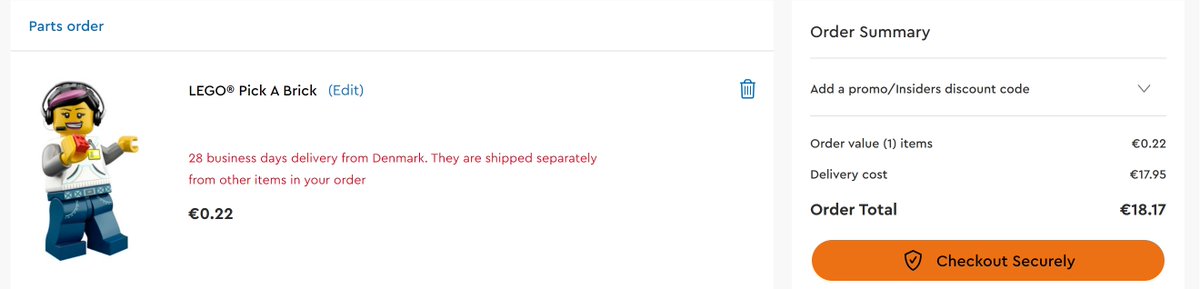 mtm686's tweet photo. .@LEGO_Group  #legomath

Was Missing 2 pieces from my @PorscheRaces  speed champions kit, went online to buy them... .22€ total but with shipping? 28 days and  18.17€ (!?!?!?!?!?!?!)
Wow.... Maybe the kit doesn't need those pieces... 
It does look good enough I suppose https://t.co/m7YK2wnCs4