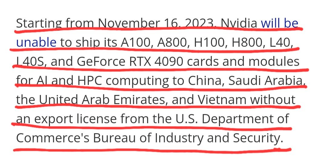 الولايات المتحدة تقيد تصدير المعالجات الرسومية GPUs المتقدمة إلى عدة دول، من ضمنها السعودية والإمارات!

بغض النظر عن الهدف، سواء كان سياسي أو اقتصادي لإعاقة السبق في مجال الذكاء الاصطناعي، فأتمنى أن يكون حافز للتحرك السريع لإيجاد بدائل لزيادة فرص الاستقلال والسيادة التقنية.

قد