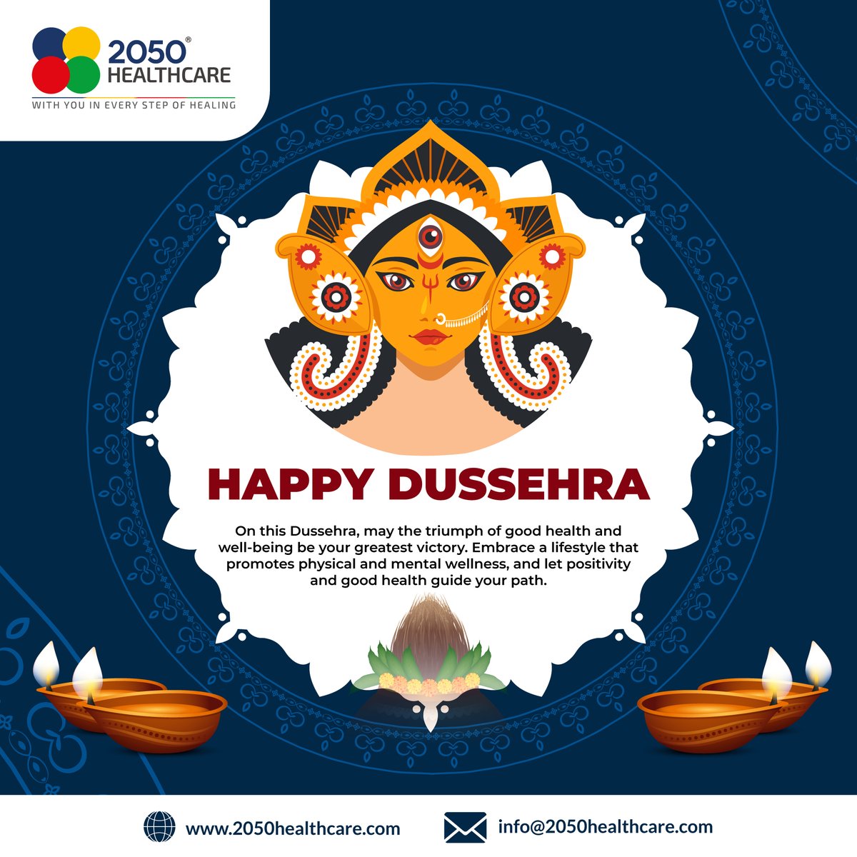 May the triumph of good over evil bring light and happiness to your life. Happy Dussehra! 🏹

#2050Healthcare #WithYouInEveryStepOfHealing