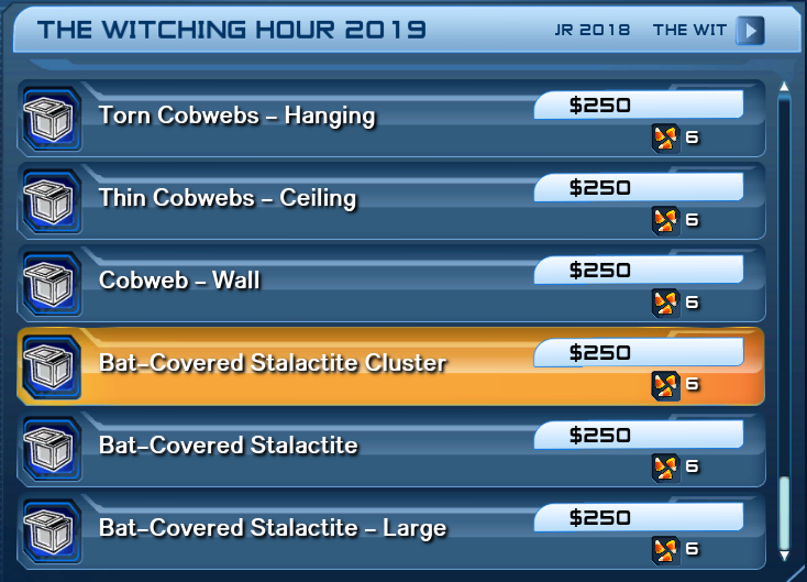 SinisterOutKasT's tweet photo. Hey, @DCUO I think the "Bat-Covered Stalactite Cluster - Large" is missing from the Fall Seasonal vendor this year? i didn't even know the base item existed til i got it out of the fall seasonal vault. anybody else see it missing? #DCUO https://t.co/aSF7430WFp