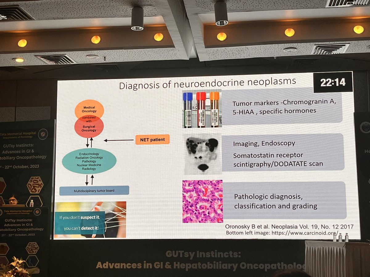 Trupti2410's tweet photo. GI Neuroendocrine neoplasms …. grading , pragmatic approach, usual diagnostic queries and tips to resolve the same with IHC and molecular underpinnings dealt  in great details by @Mvgs1706 … at GUTsy instincts CME at @TataMemorial https://t.co/t63JXgb6h2