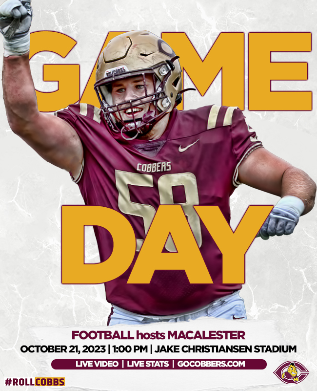GAMEDAY!
Cobber football hosts Macalester in another key Skyline Division match-up. Time to pack The Jake &amp; give CC the home-field advantage. Who knows, you might even see another punt block from Chase Dockter!! Live video &amp; stats are available!
#RollCobbs🌽