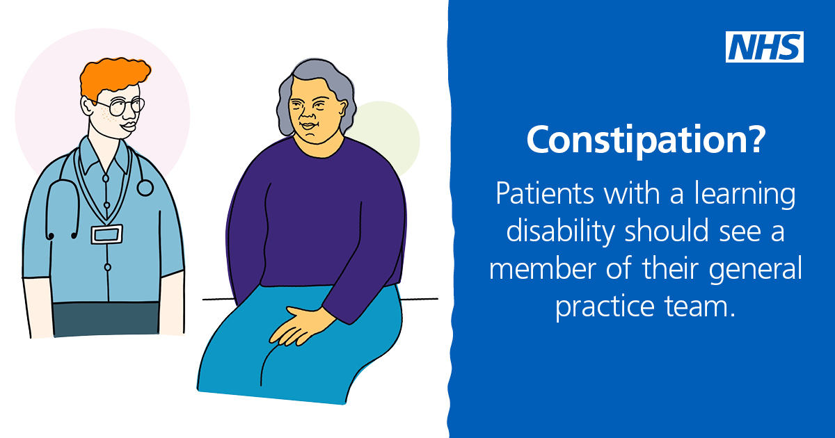 NHSAbility's tweet photo. People with a learning disability are more likely to have life threatening problems if their constipation is not treated. Help them get seen promptly by the GP team to avoid preventable deaths. 

#LearningDisability 
#FamilyCarers 
#Constipation 
#TalkPoo 
#GeneralPractice https://t.co/U7jucwd2du