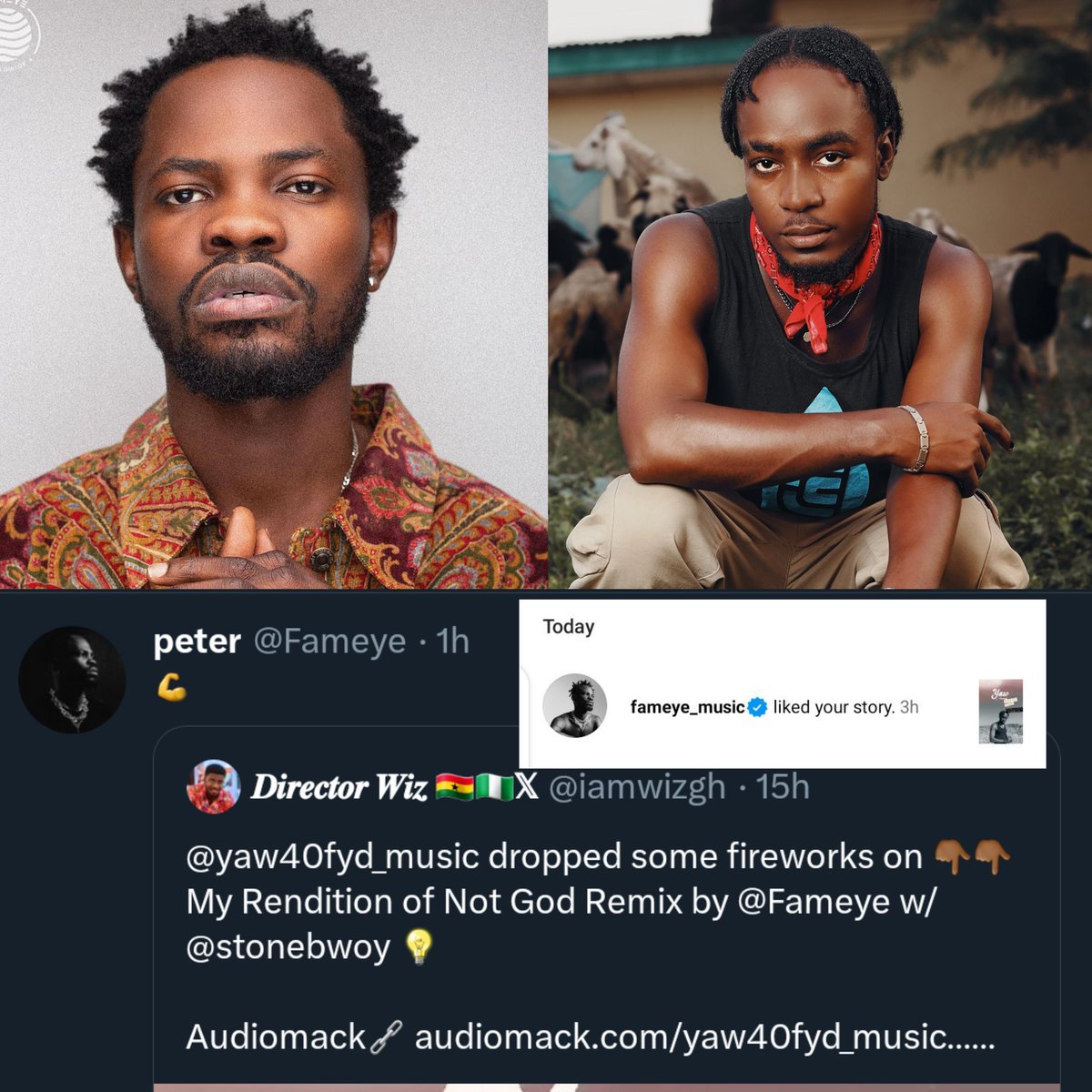 Yaw40fydFanpage's tweet photo. Positive feedback from @Fameye as @Yaw40fyd_Music drops his rendition of Not God on Twitter &amp; Instagram 🔥🔥🔥
Check it out here👇🏾
https://t.co/Twd0f80l3S

#Yaw40fyd #Fameye #OutNow https://t.co/Y2nf3MjSvU