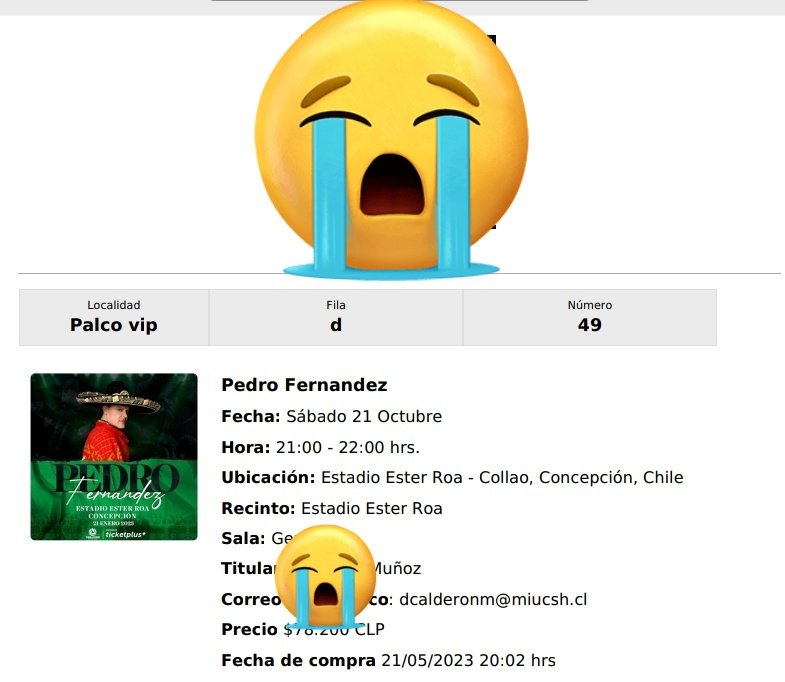 Daniielaa1010's tweet image. Noooo mi @pedro_fer que tristeza no poder ir a verlo, yo lo extraño demasiado. Lo más triste,  es que hay personas que se enteraron recién el día ayer que se había suspendido el concierto😭😭