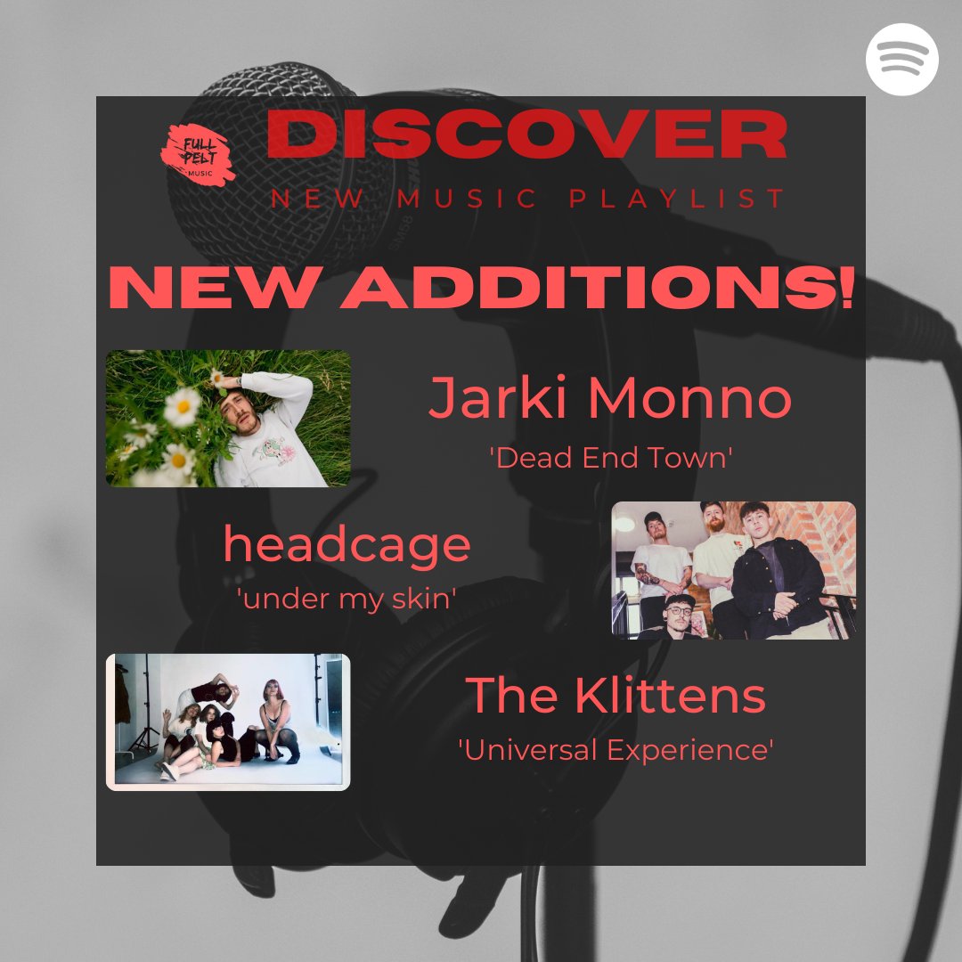NEW ADDITIONS to our 'Discover' New Music Playlist!

<a href="/JarkiiMonno/">Jarki Monno</a> - 'Dead End Town'
<a href="/headcageuk/">headcage</a> - 'under my skin'
@theklittens - 'Universal Experience'

Listen, Follow &amp; Discover your new favourite act 👇

spoti.fi/3Hikson