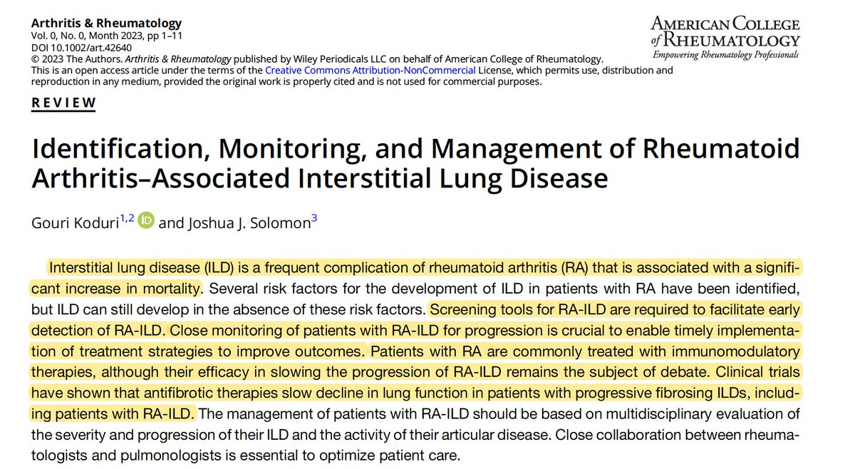 1/ 🚨Review article on #RAILD #RheumatoidArthritis associated ILD 

@RheumILD and Dr Gouri share their expert opinion on subjects where robust evidence is not yet available to support clinicians' decision-making

Highlights: +

pubmed.ncbi.nlm.nih.gov/37395725/