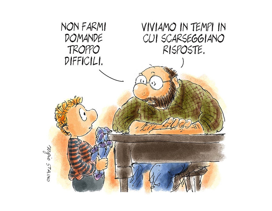 riotta's tweet photo. Se ne va con Sergio #Staino 1940-2023  l'ironico disegnatore della sinistra orfana del Pci e della sinistra. Bobo era lo sconfitto del XXI secolo, incapace di guardare al mondo nuovo, sempre nostalgico di un passato che non ritorna. https://t.co/Cz9Kz2vXjS