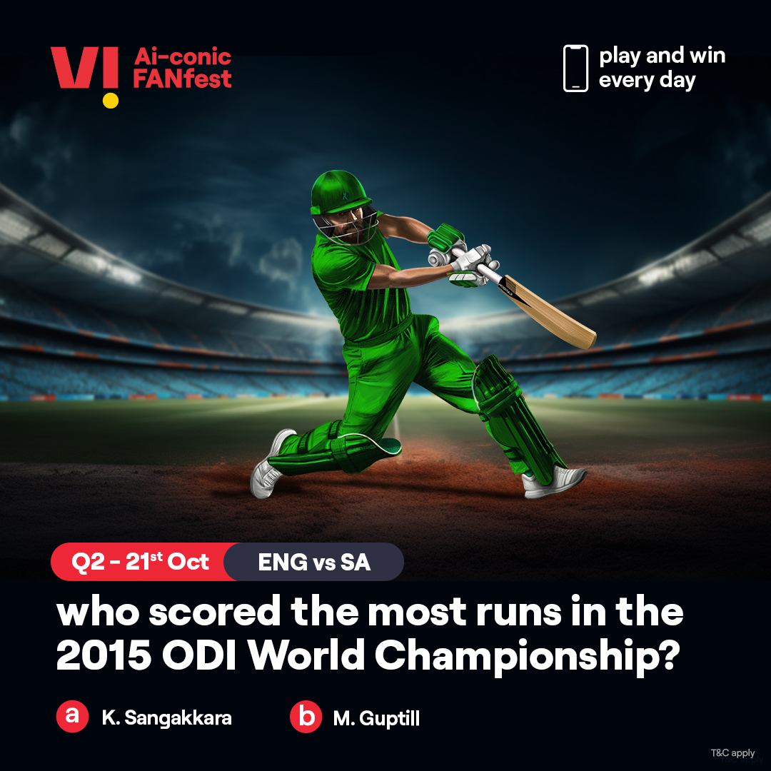 ViCustomerCare's tweet photo. Their game has started, and so has yours. Share the right answer to all the questions of the day using #ViAiconicFANfest and you could stand a chance to win a #smartphone.

Go on, take your shot.

#ContestAlert #WorldCup #Cricket #CricketContest #Play2Win #Contest #ENGvsSA https://t.co/CDkTNor0hi