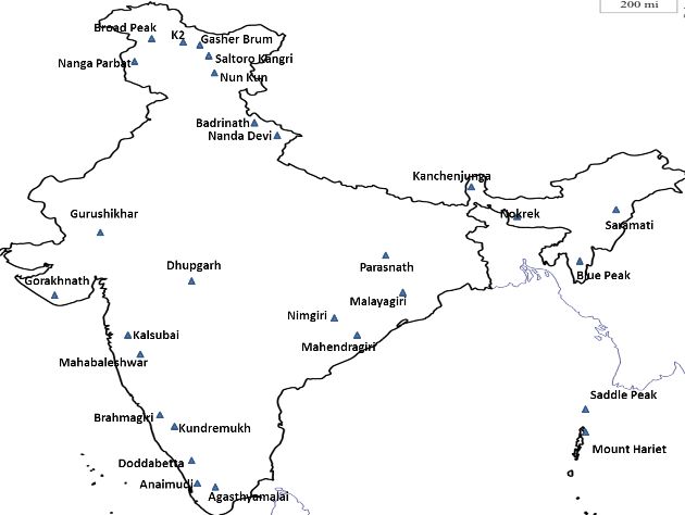 💡Mountain Peaks in India

🔆Mountain Peak  Height (meters) State 

✅K2 8611m Lies in Chinese + Pakistan administered Ladakh

✅Kanchenjunga 8586 m Sikkim shared Nepal

✅Nanda Devi 7816m Uttarakhand

✅Kangto 7060m Arunachal Pradesh 

✅Reo Purgyill 6816m Himachal Pradesh