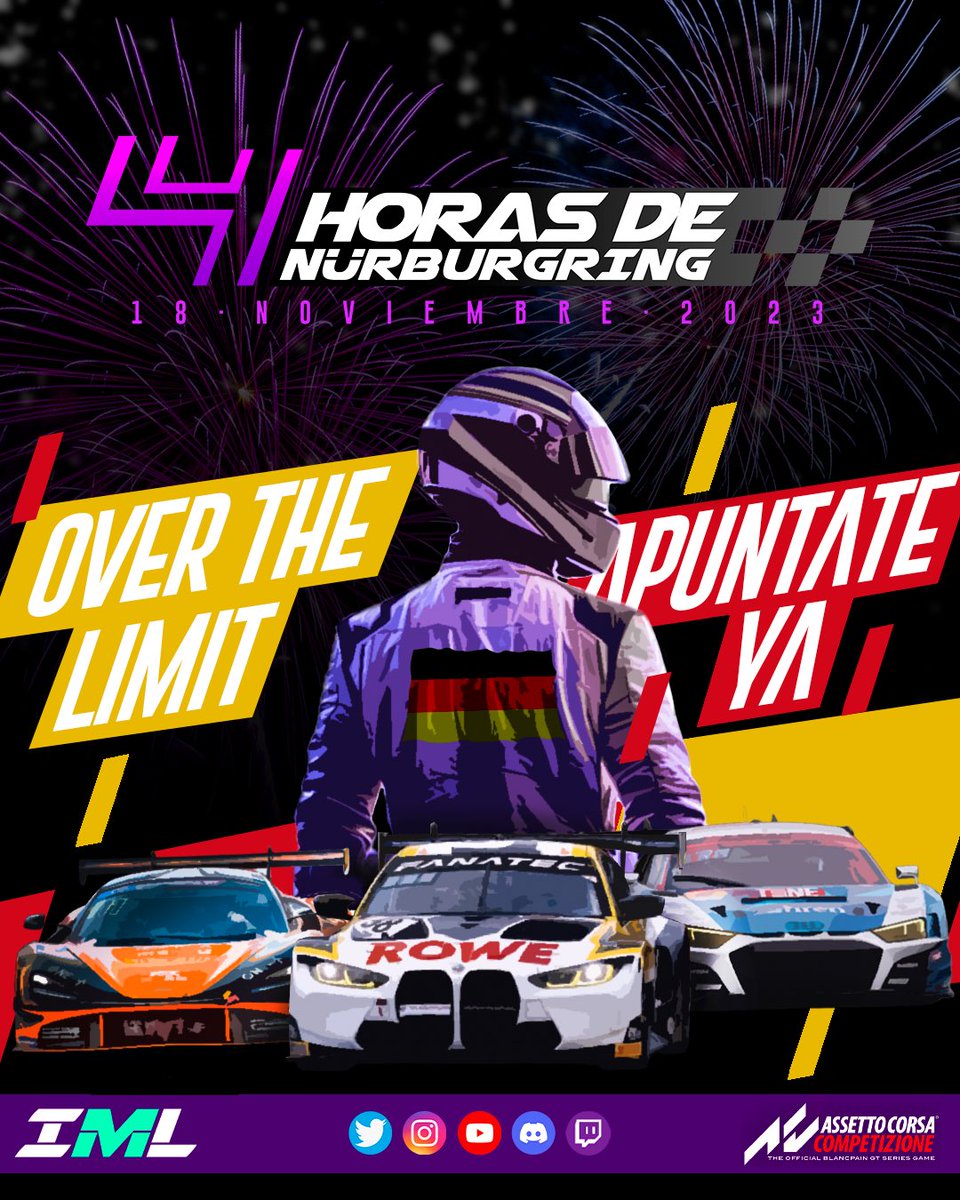 🎁¡OFICIAL!🎁
Os presentamos otra de las sorpresas que os teníamos preparados 😍

¡Nuestro primer evento ENDURANCE!🙌🏼

• 44 equipos. 🛞
• 2 pilotos por equipo. 🪖
• Comisariado en vivo.👮🏼‍♂️
• Retransmisión en directo. 🎥
• SC/VSC.🚨
• Gratuito. 🆓

+info en nuestro discord 🟣