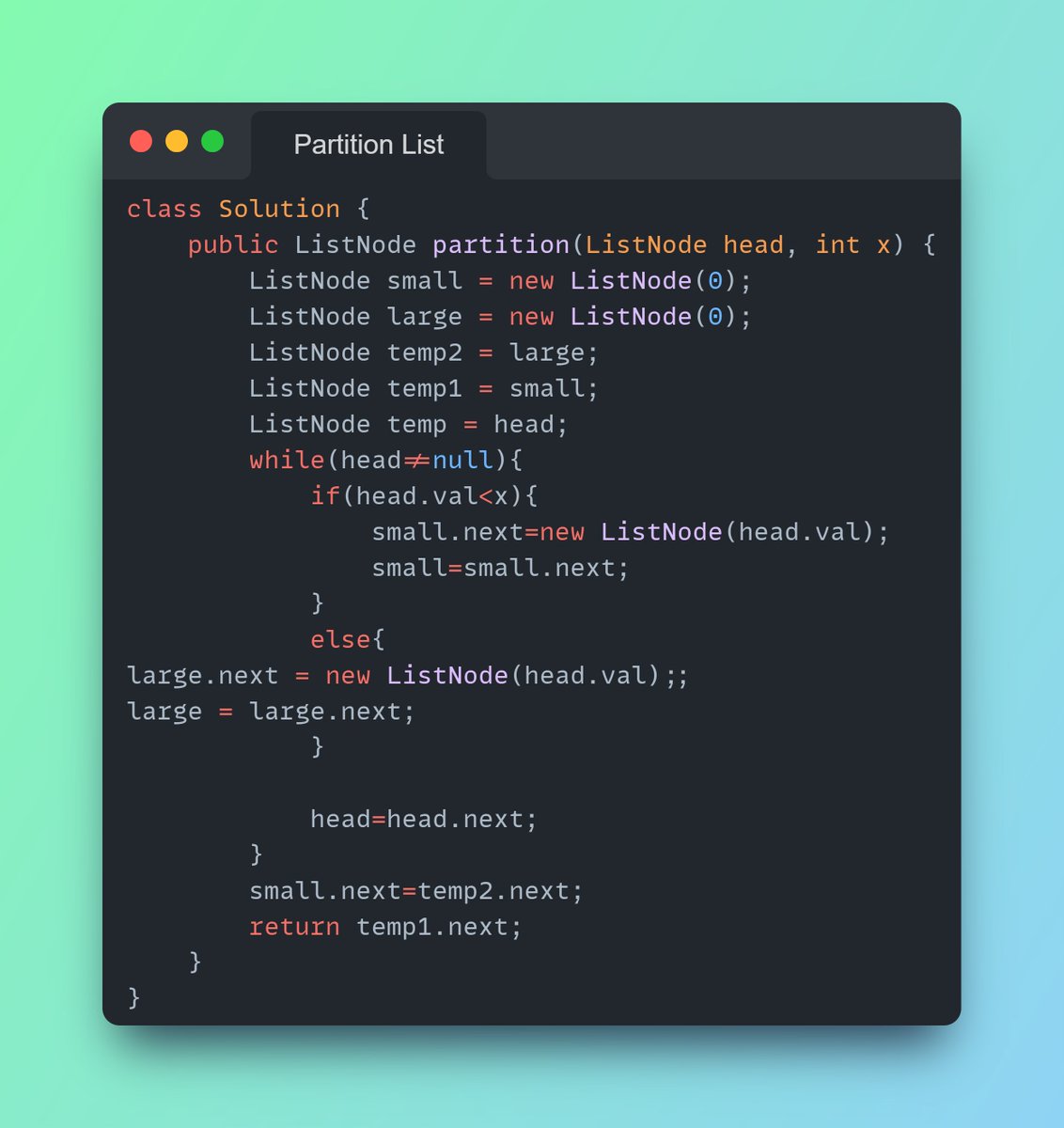 Imbhavaniprasad's tweet image. DSA #dailycodechallenge
#109 Partition List
Tip : Maintain relative order so just have small in one LL & big & link both #DSAWithKunal #100DayChallenge