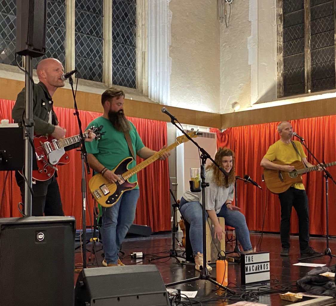 Friday lunch session music at the 45th Norwich beer festival is The Macarnos!

An upbeat, acoustic driven band, playing both covers and original songs. They are known for their crowd pleasing, foot stomping performances, skilfully switching instruments and lead vocals throughout.