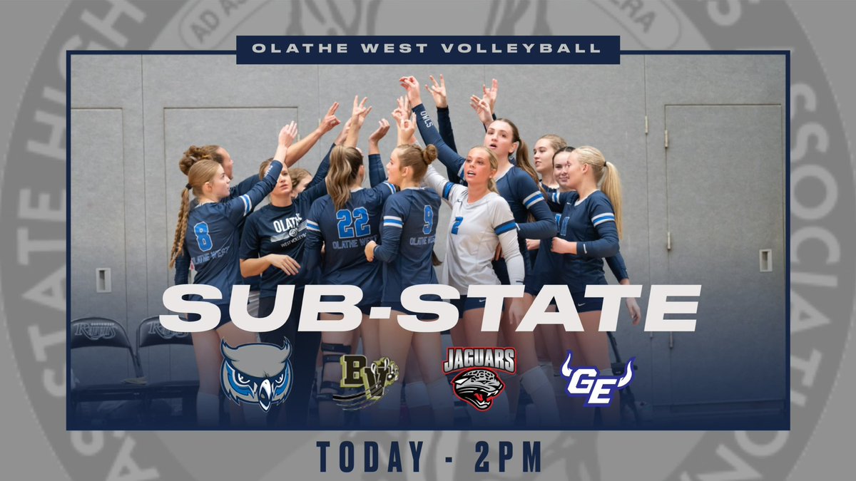 GAME DAY for <a href="/OWestVB/">Owls Volleyball</a>!  The Owls host today’s 6A <a href="/KSHSAA/">KSHSAA</a> Sub-State with the winner advancing to state next weekend. 
⏰2:00pm
📍Olathe West
🎟$8 Adults $6 Students
🎟 gofan.co/app/school/KS7…
‼️NO PASSES
‼️First 50 OW Students in free
📺nfhsnetwork.com