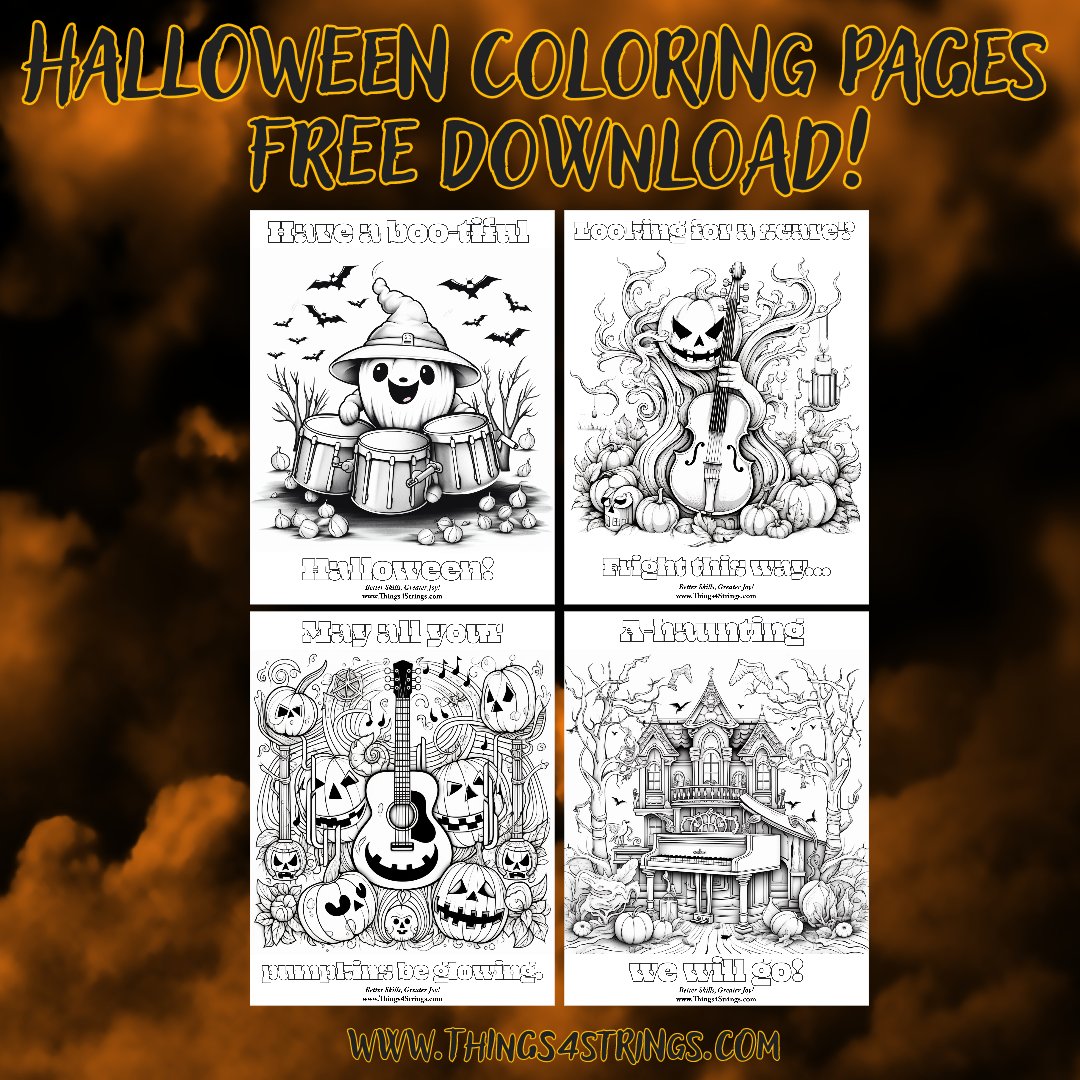 Get ready for a ghoulishly good time with our free Halloween-themed coloring pages 🎃🎶 Available exclusively on our website - things4strings.com/shop/free-reso… #Halloween #FreeDownload #BetterSkillsGreaterJoy #ColoringPages #TeacherResources #MusicTeacher