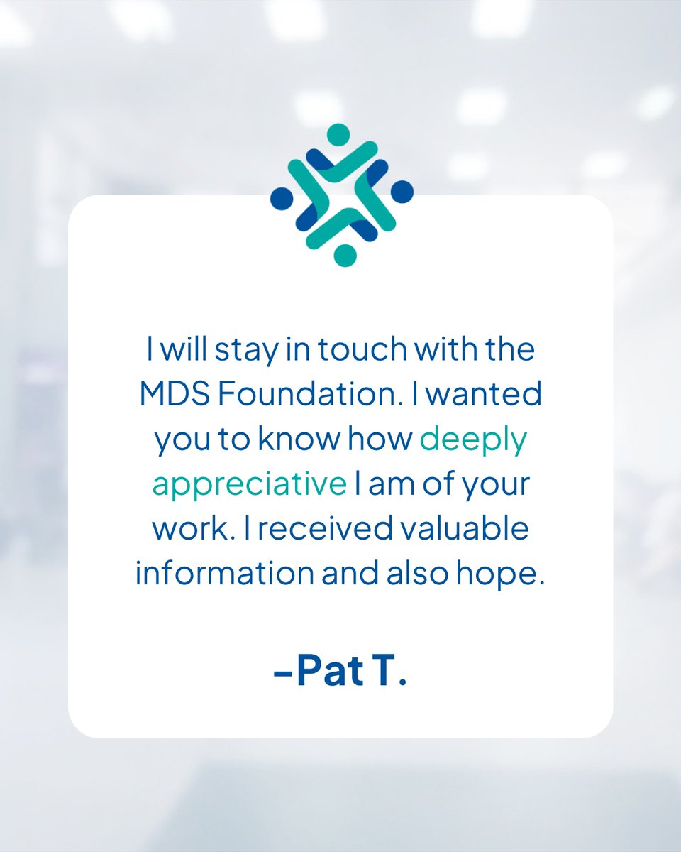 MDSFoundation's tweet photo. Myelodysplastic Syndromes impacts many people.
The patients we serve are what inspire us to work towards better diagnosing, controlling and ultimately curing MDS and its related diseases.
#MDSFoundation #BloodCancer #CancerSupport #HopeForMDS https://t.co/wX12hpzUl7