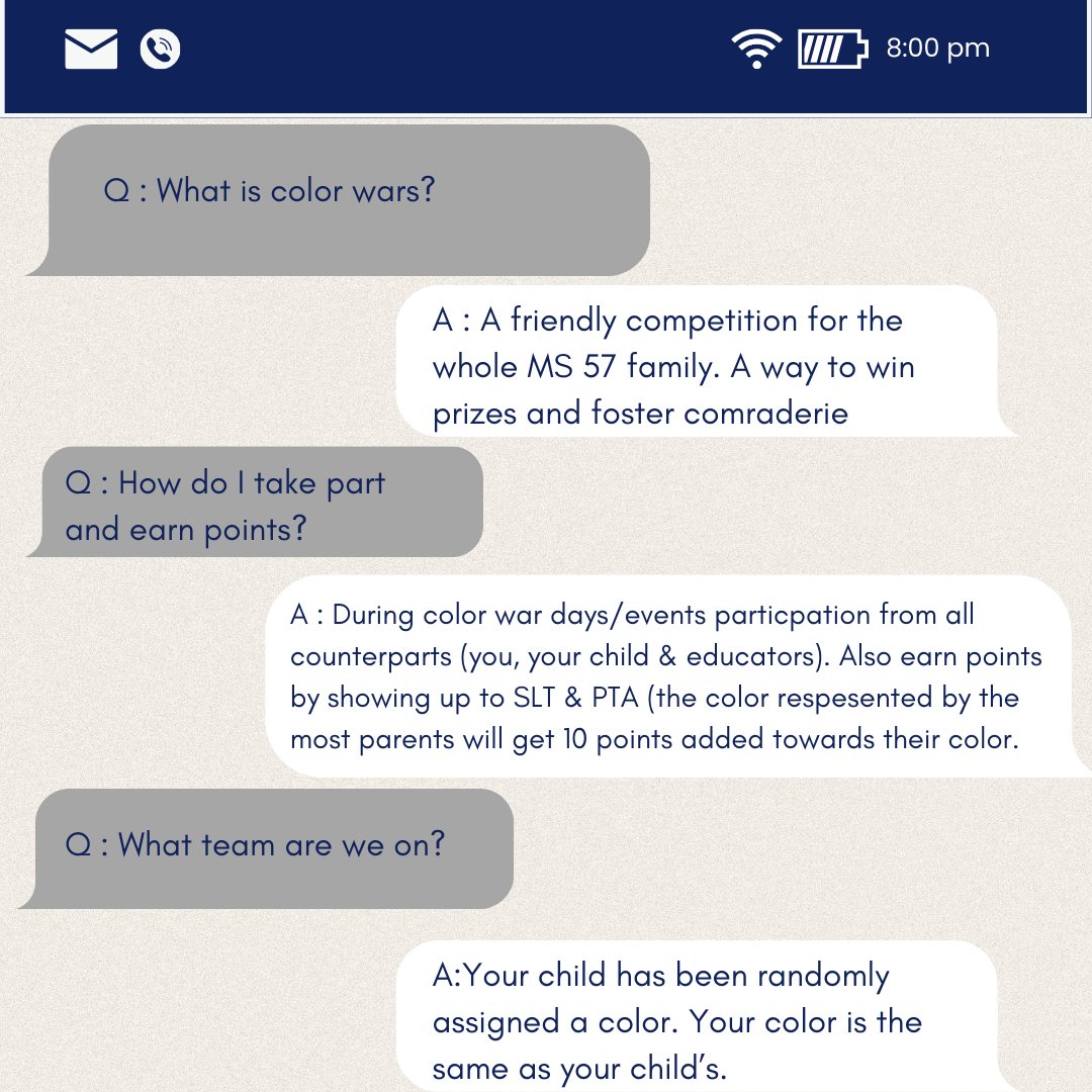 Join us for Our Color Wars were students and teachers  come together and compete to find out which team will have bragging rights for the month of November along with a shout-buck prize and a special treat! Scholars be sure to wear the color that matches your team!