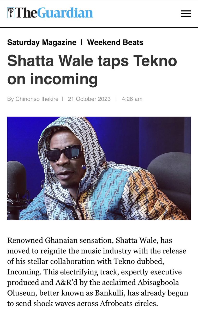 ShattaBianca's tweet photo. @shattawalegh ft @alhajitekno - #incoming 

Read - https://t.co/peVfhSyHQg…

Cc @GuardianNigeria https://t.co/nVWv4JYdYH