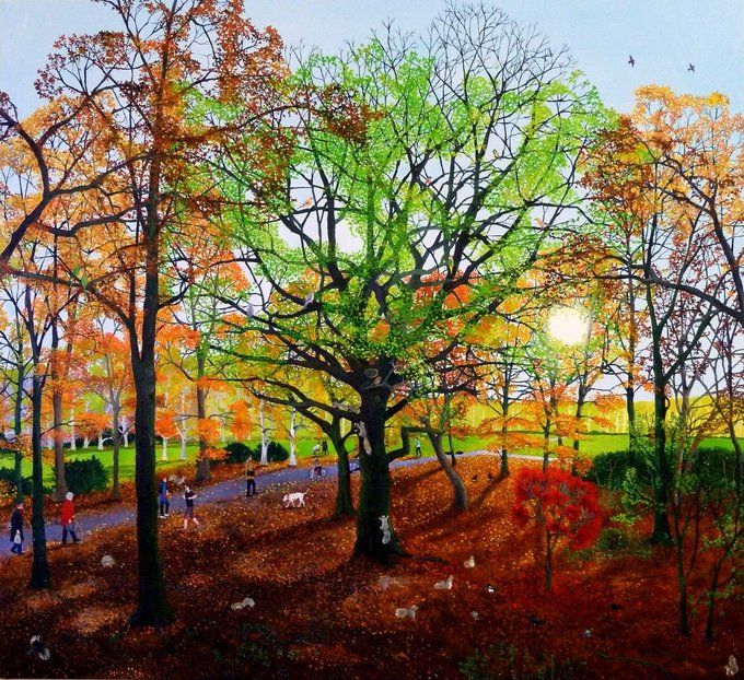 Emma Haworth, contemporary UK painter known for her park landscapes with a hint of magic #WomensArt