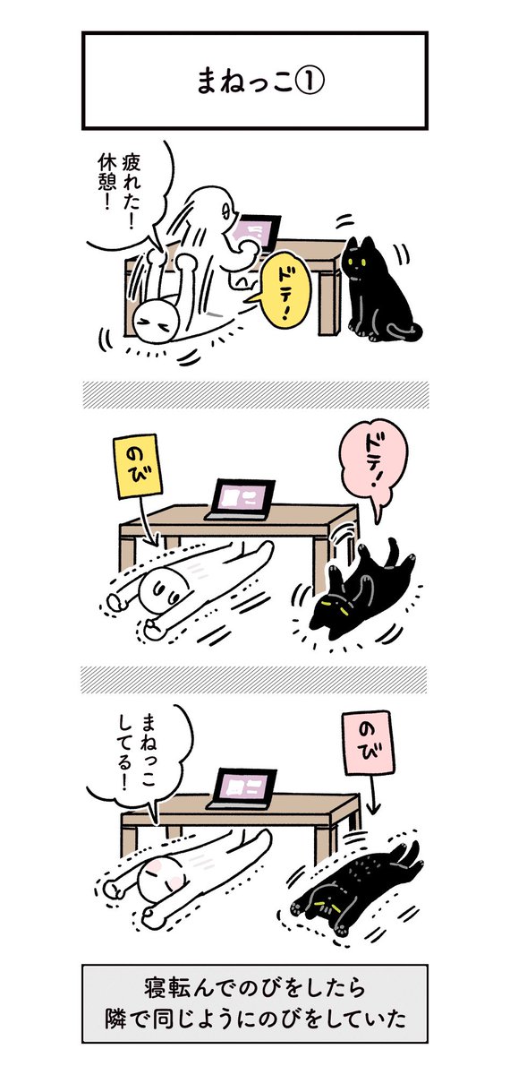 ねこ、私がすることをいつもマネしててかわいいという絵日記と、もしかして私は人間じゃなくてデカい親猫だと思われてる説が浮上した絵日記 (1/2) #ろんの絵日記