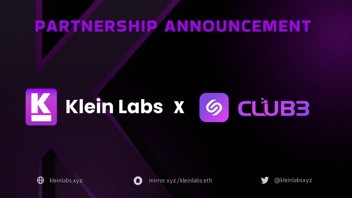 kleinlabsxyz's tweet photo. 𝐊𝐥𝐞𝐢𝐧 𝐋𝐚𝐛𝐬 @kleinlabsxyz 𝐢𝐬 𝐣𝐨𝐢𝐧𝐢𝐧𝐠 𝐟𝐨𝐫𝐜𝐞𝐬 𝐰𝐢𝐭𝐡 𝐂𝐋𝐔𝐁𝟑: Elevating Web3 community services to new heights!

With tools designed for growth, efficiency, and loyalty, we’re reimagining the future of Web3 communities.

Step into a world where innovation and collaboration converge!

#Web3 #Partnership
