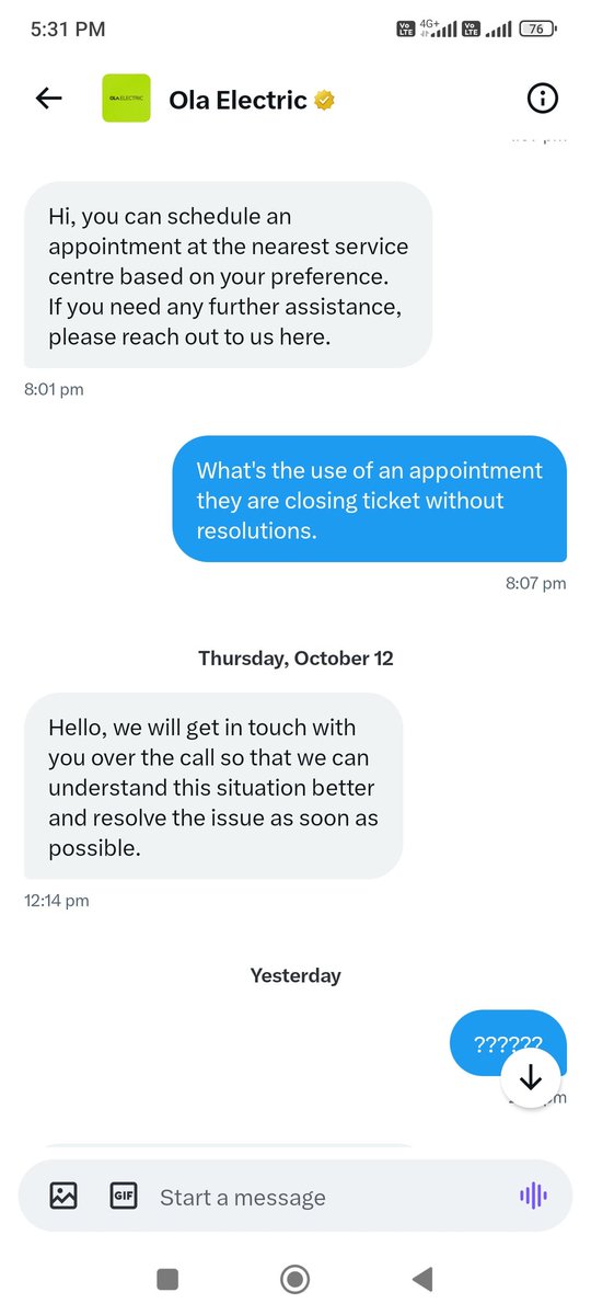 ABHISEK9588's tweet photo. Yesterday recived a call from @OlaElectric cs care they book an appointment for home visit today at 4 to 5 pm but no one came Hence proven they are playing with customers emotions @OlaEV_parody @bhash @BandBajaateRaho @consumr_rights @OlaScooter @ola_supports @Olacabs 👇Proof. https://t.co/XXA6UGZaro