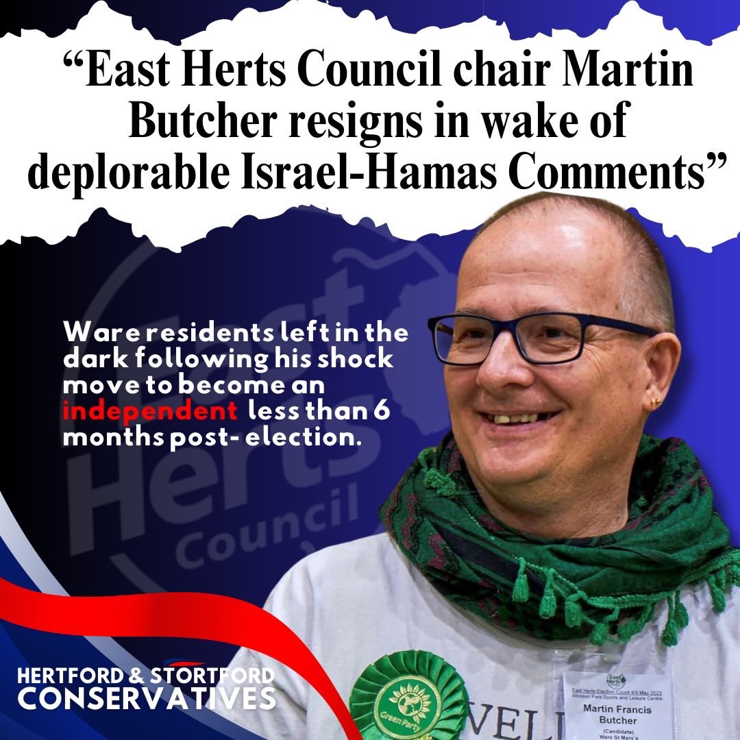 Chaos at East Herts Council & for its residents as Martin Butcher resigns both as Chairman and as member of the Green Party group in the space of a week following cross party complaints about his conduct on social media.