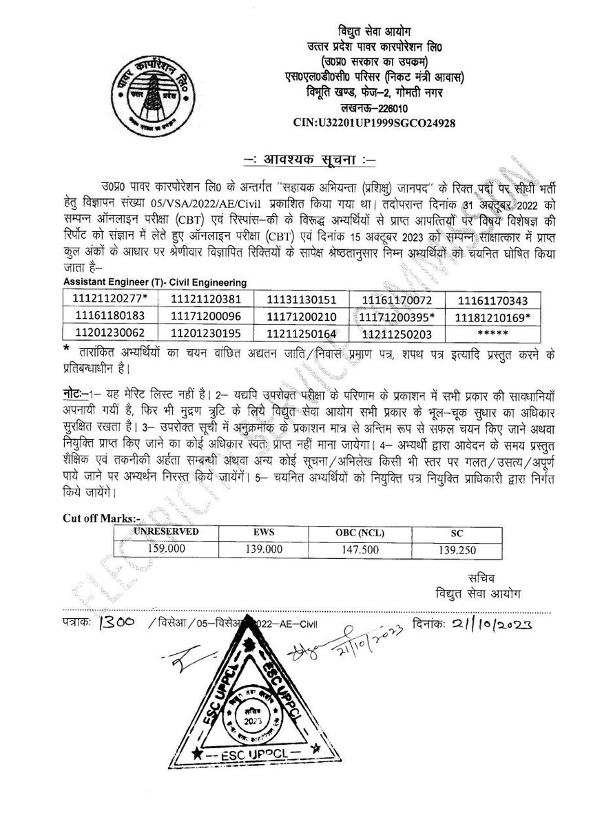 Civil_Junction_'s tweet image. UPPCL Assistant Engineer 2022 
Civil Engineering Result Out
➡️ Result &amp;amp; Cutoff Marks

#UPPCL #AE #AssistantEngineer