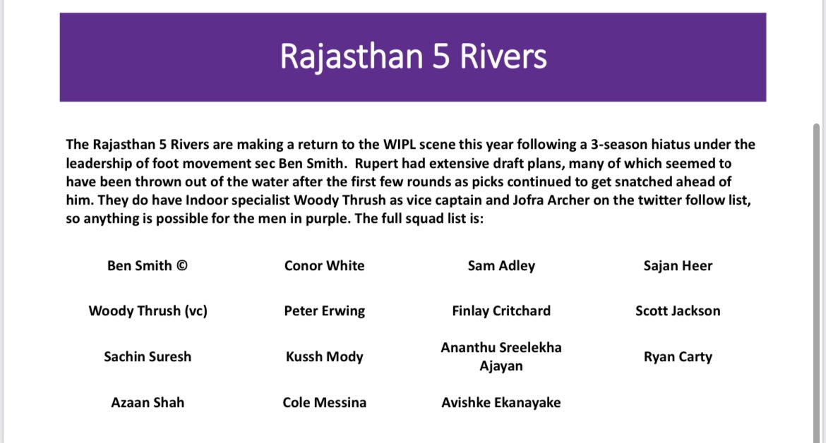 5Rajasthan's tweet photo. Here’s our phenomenal squad following a great day at the draft. Expecting big things from these boys 💜 https://t.co/F9ErolBdP4