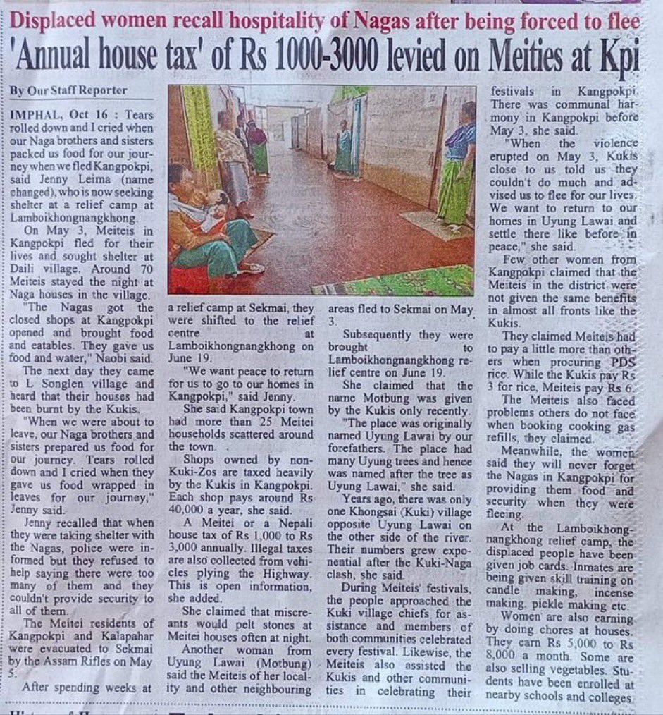The injustices faced by the Meiteis in the Kuki dominated areas of Kangpokpi 

They had to pay annual taxes 
They had to pay more for PDS rice 
They even faced problems while booking gas refills
 What authority did the #Kuki have to enforce such taxes on the Meiteis!!!