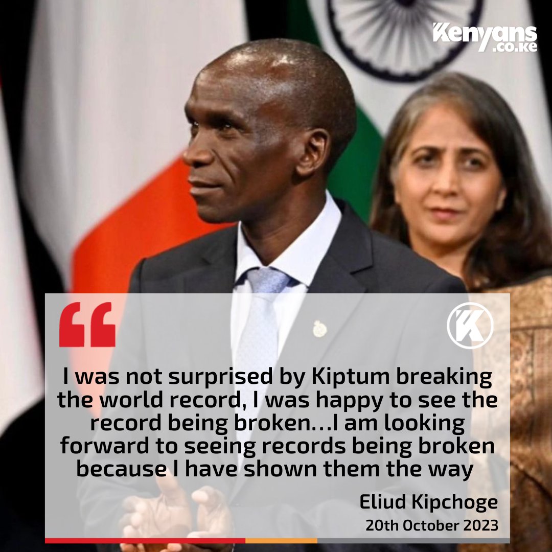 Kenyans's tweet photo. Eliud Kipchoge speaks on Kiptum breaking his world record, says he has shown the way https://t.co/okvt03jZPD