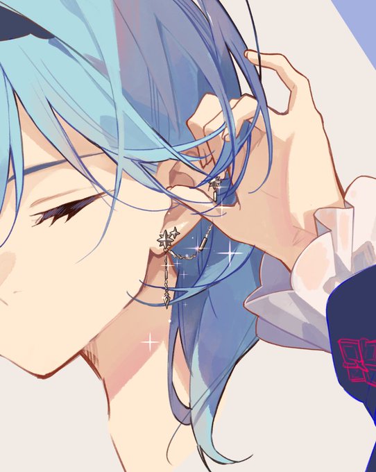 「blue hair hand in own hair」 illustration images(Latest)