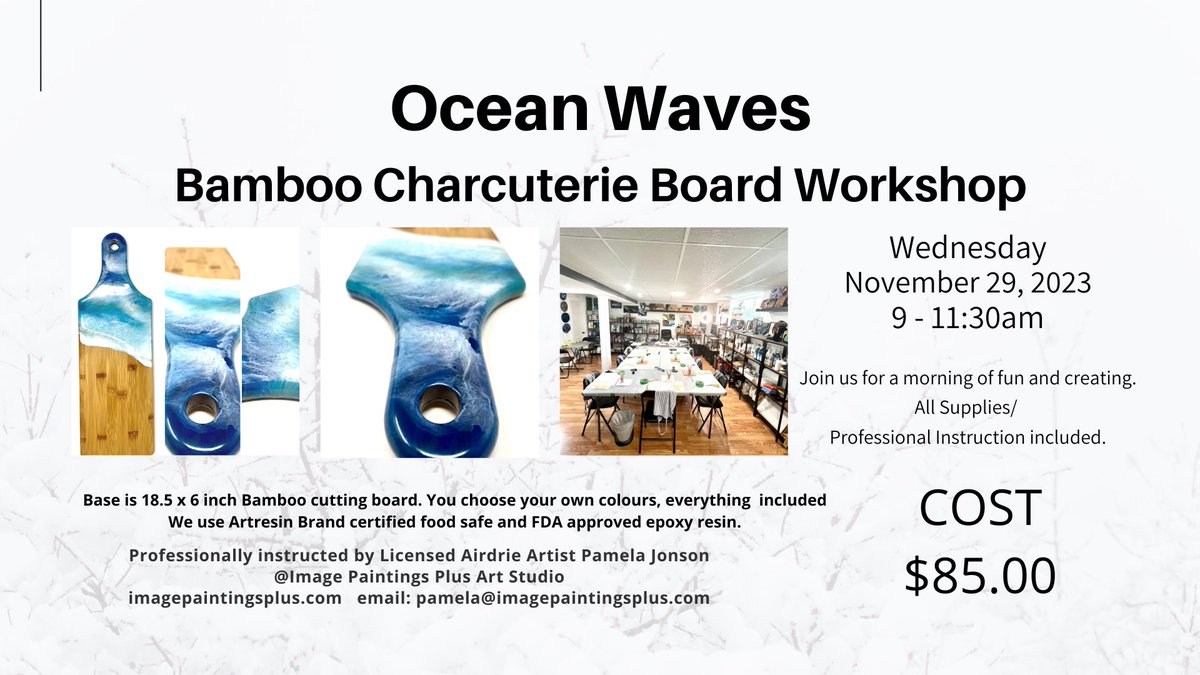 jonson_pamela's tweet photo. New Wednesday morning class just posted. This class sold out quickly last date.
https://t.co/4zf5bqvkCn #workshop #event #resinworkshop #art #tickets #airdrie #Calgary #yyc #rockyview #artclass #artstudio #joinus #DIY #gifts #handmade https://t.co/LB79DAnJIp