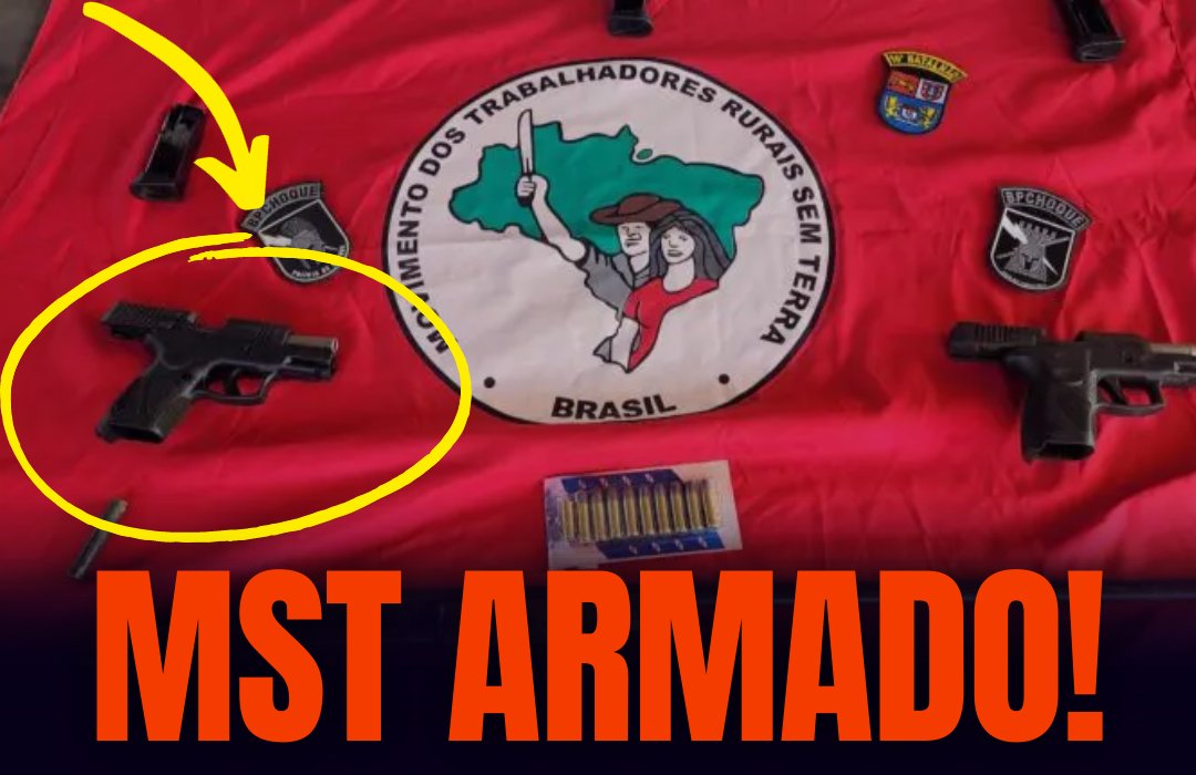 ueltoncostago's tweet photo. 🚨MST ARMADO: PM encontra armas com MST e leva 10 deles para a delegacia🔥

Ação decorreu em resposta aos protestos da quinta-feira 19, em que policiais foram agredidos

A Polícia Militar do Paraná executou dois mandados de prisão e realizou uma operação de busca e apreensão em um assentamento do Movimento dos Trabalhadores Rurais Sem Terra (MST) em Guarapuava, no centro-sul do Paraná, nesta sexta-feira, 20. A PM também encaminhou 10 pessoas à delegacia.

A operação foi expedida pela 3ª Vara Criminal de Guarapuava e teve apoio do Corpo de Bombeiros Militar e da Polícia Civil. Ao todo, a PM do Paraná apreendeu uma espingarda; uma pistola 9 mm, com 20 munições; outra pistola com dez munições no carregador; e nove munições de calibre 38.

Fonte: @revistaoeste