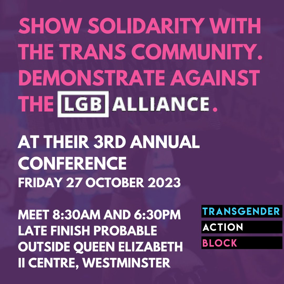 TransActionBloc's tweet photo. COUNTER THE LGB ALLIANCE CONFERENCE (3)
YES, WE'RE DOING IT AGAIN
FRIDAY OCTOBER 27TH 2023

LONG-HAULERS MEET 8:30AM AT QE2 CENTRE
LATE-COMERS AIM FOR 6:30PM

WEAR A MASK, BRING YOUR FRIENDS, MAKE NOISE. https://t.co/0zTOgzsA5F
