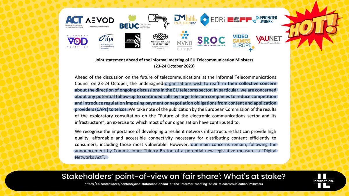 🧵/1 🔥 A coalition ranging from civil society, consumers, entertainment and sports to competitive mobile players, reiterates concerns about introducing regulation imposing #NetworkFees or negotiation obligations between content providers & telcos

#FairShare #NetNeutrality