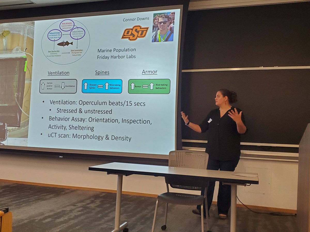 KonowLab's tweet photo. Stephanie Crofts links armor, behavior, and ventilators physiology in #sticklebacks @SICB_ @SICB_DCB_DVM #NErSICB https://t.co/mf0idRTkAS